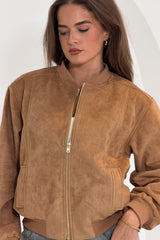 Arwen Suedette Classic Bomber Jacket Stone
