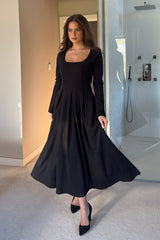 Evie Square Neck Long Sleeve Midi Dress Black
