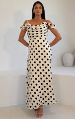 Julie Cowl Neck Maxi Dress White Spot