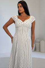 Ebby Pleated Bust Strappy Midi Dress White Spot