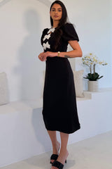 Emma Cut Out Bow Midi Dress Black