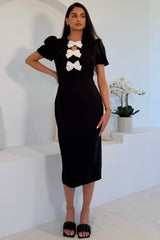 Emma Cut Out Bow Midi Dress Black