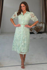 Bracken Short Sleeve Lace Shirt Midi Dress Pastel Green