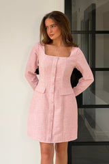 Flora Long Sleeve Tweed Mini Dress Pink
