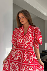Fara Collar Midi Dress Red