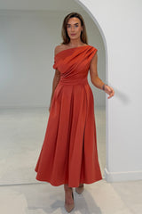 Betty Asymmetric Midi Dress Clay