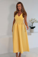 Bethany V Neck Skater Midi Yellow