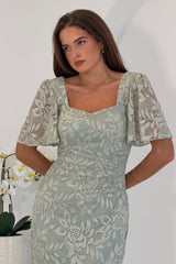 Heidi Lace Ruched Midi Dress Sage