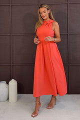 Anastasia Knot Detail Midi Dress Coral