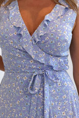 Kiki floral Split Maxi Dress Blue