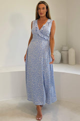 Kiki floral Split Maxi Dress Blue