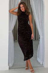 Leonie Lace Sleeveless Midi Dress Burgundy