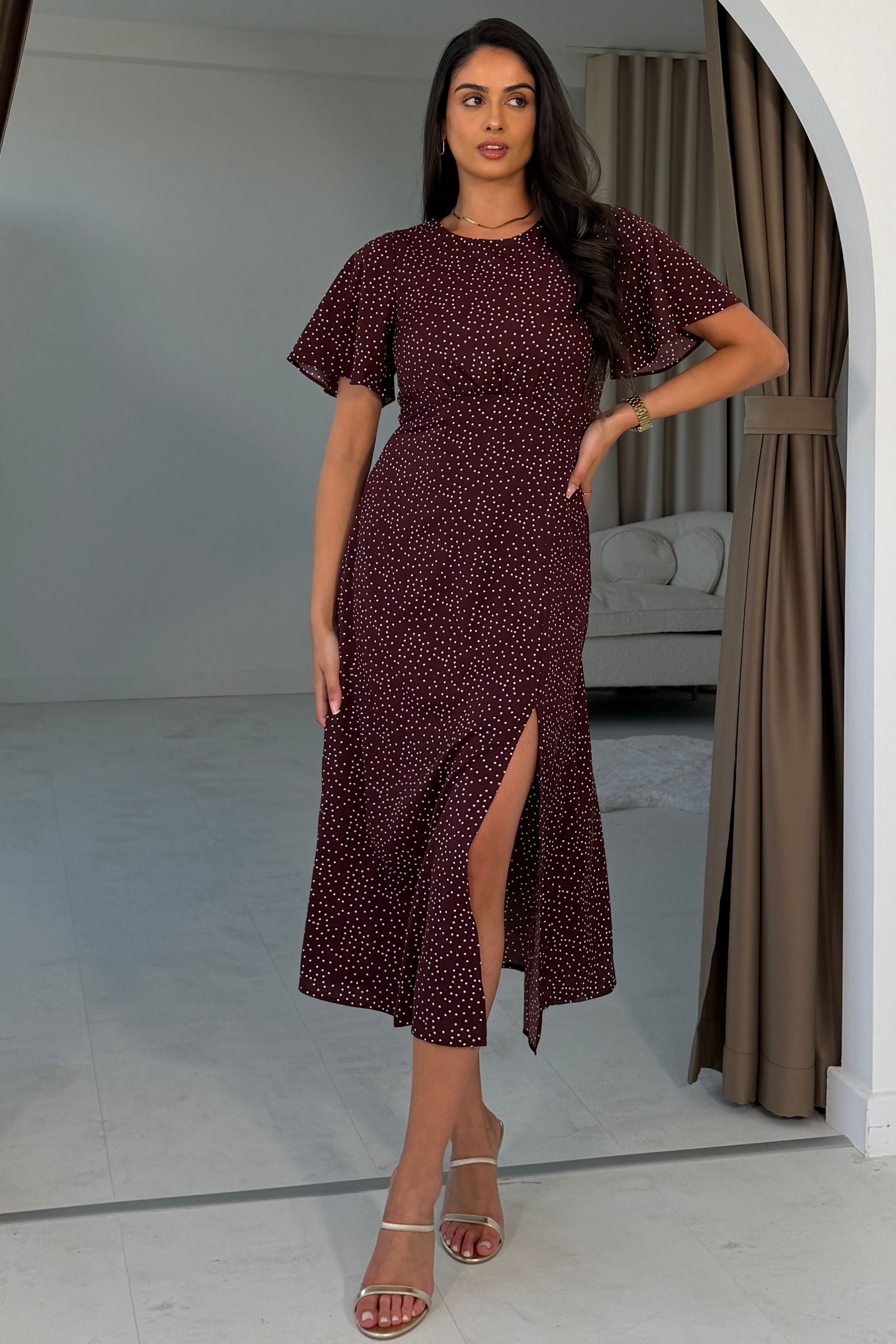 Britney Berry Spot Angel Sleeve Midi Dress