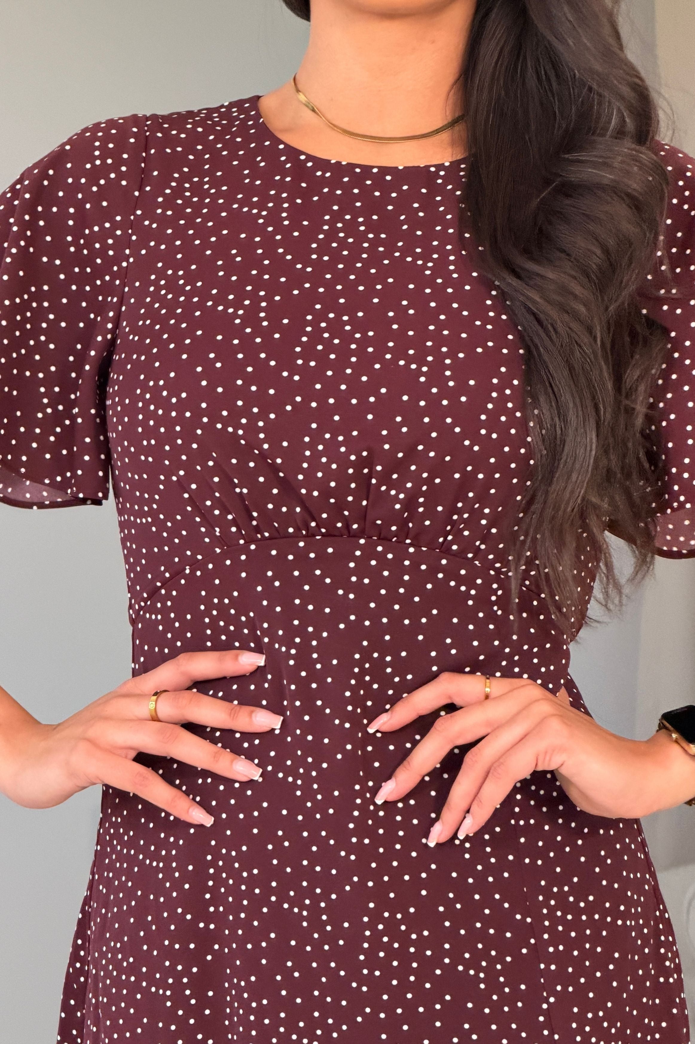 Britney Berry Spot Angel Sleeve Midi Dress