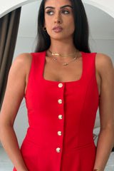 Jamie Square Neckline Waistcoat Red