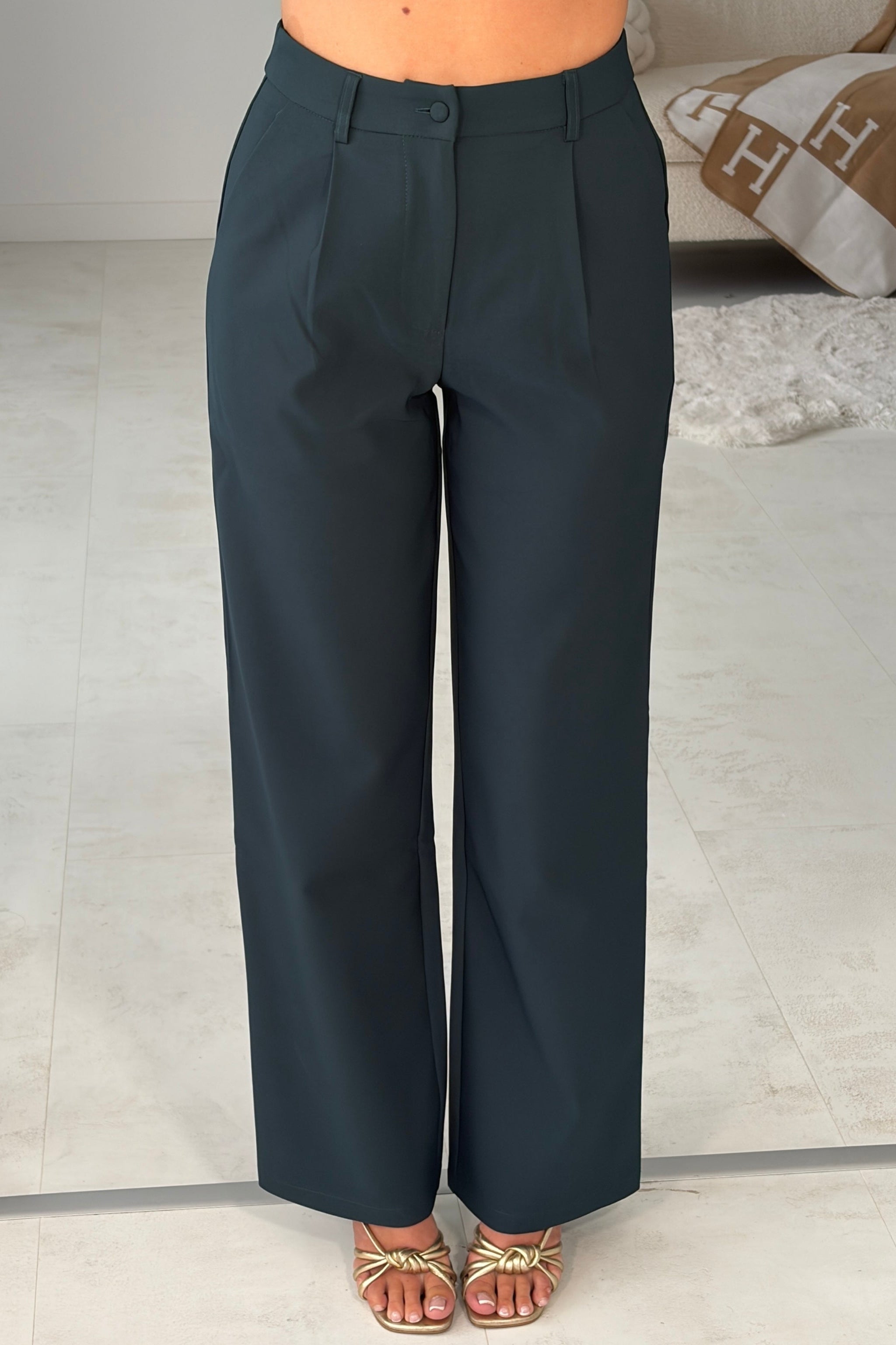 Jo Pleat Detail Tailored Trouser Emerald Green