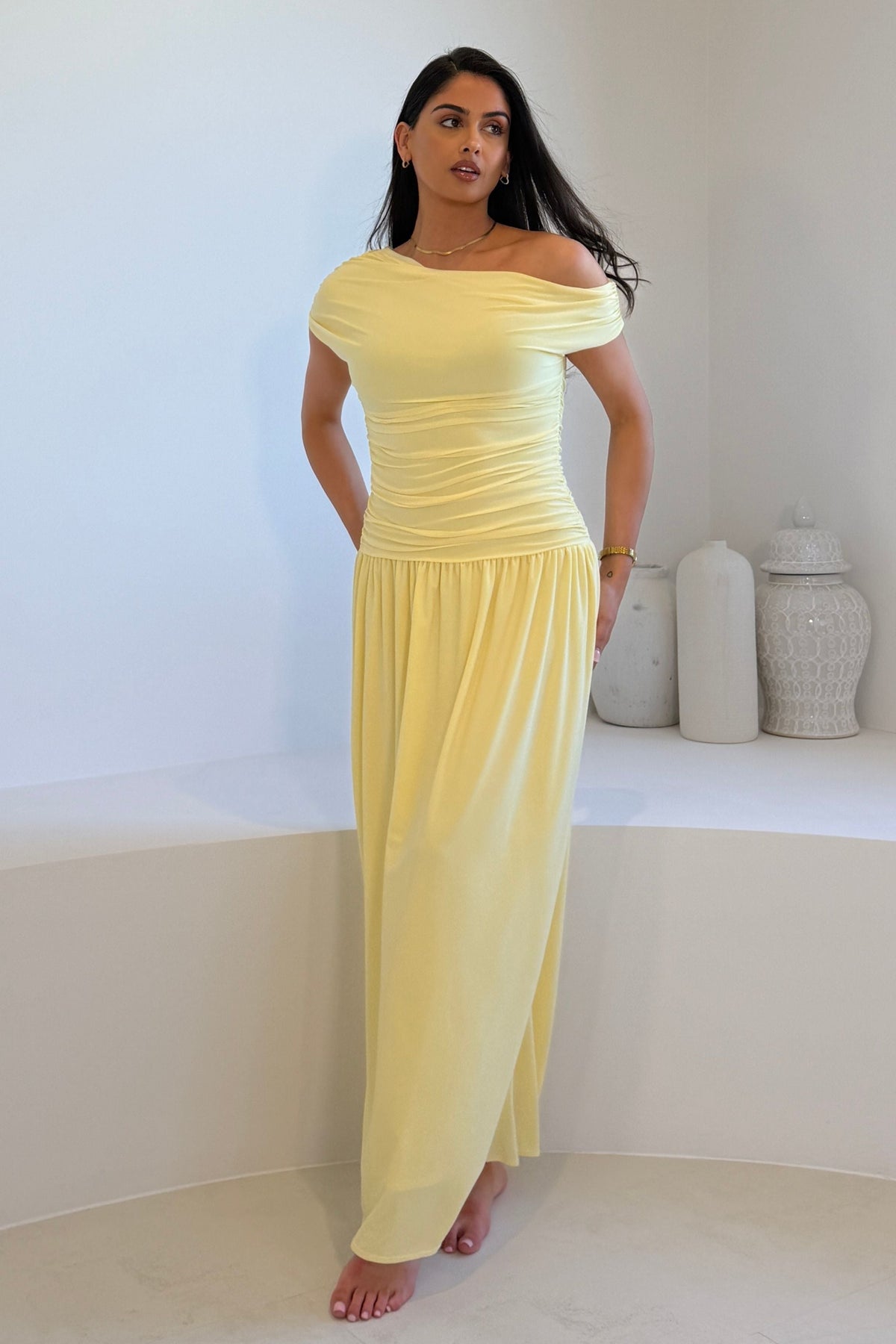 Colette Rushed Off Shoulder Maxi Dress Yellow