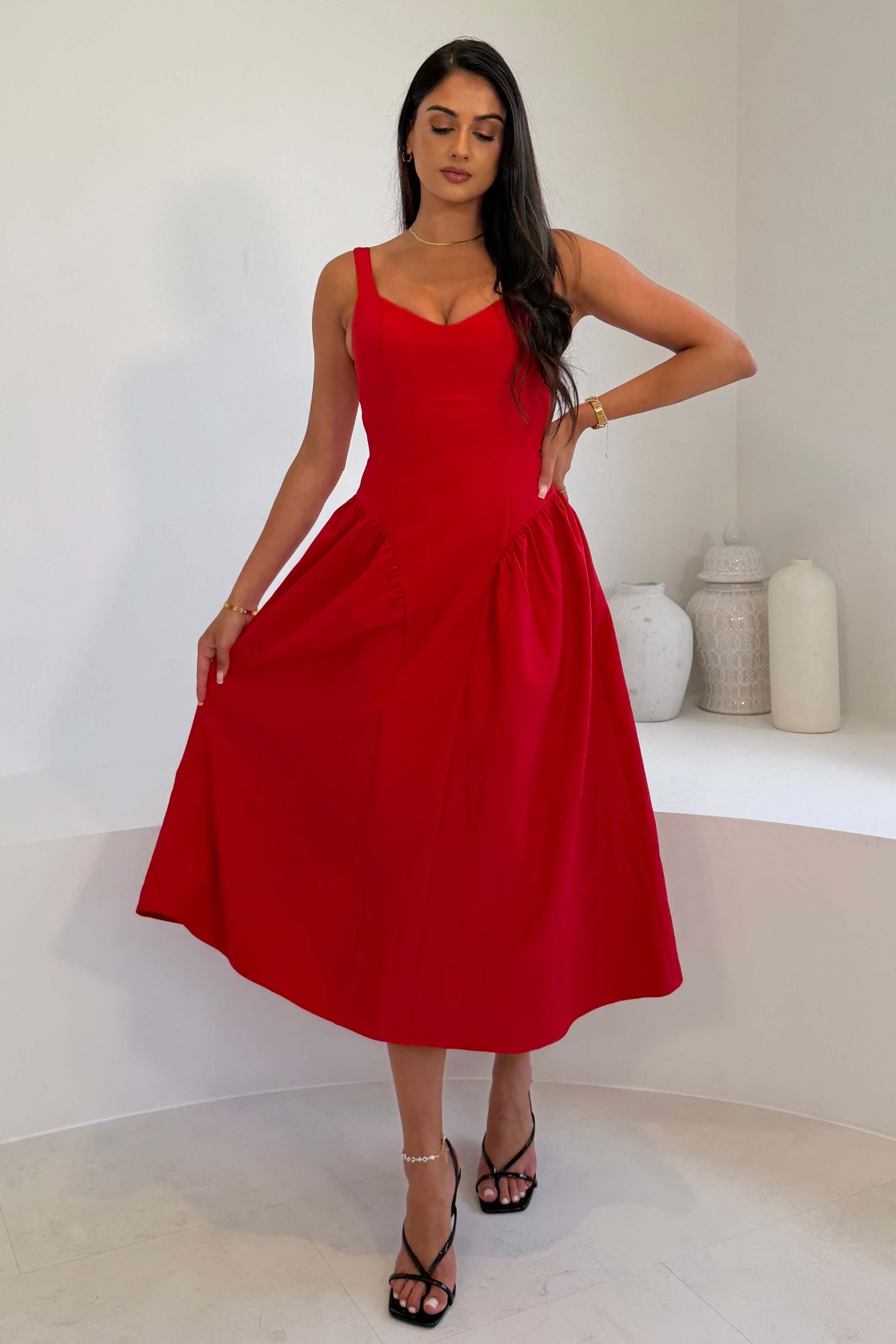Autumn Strappy Maxi Dress Red