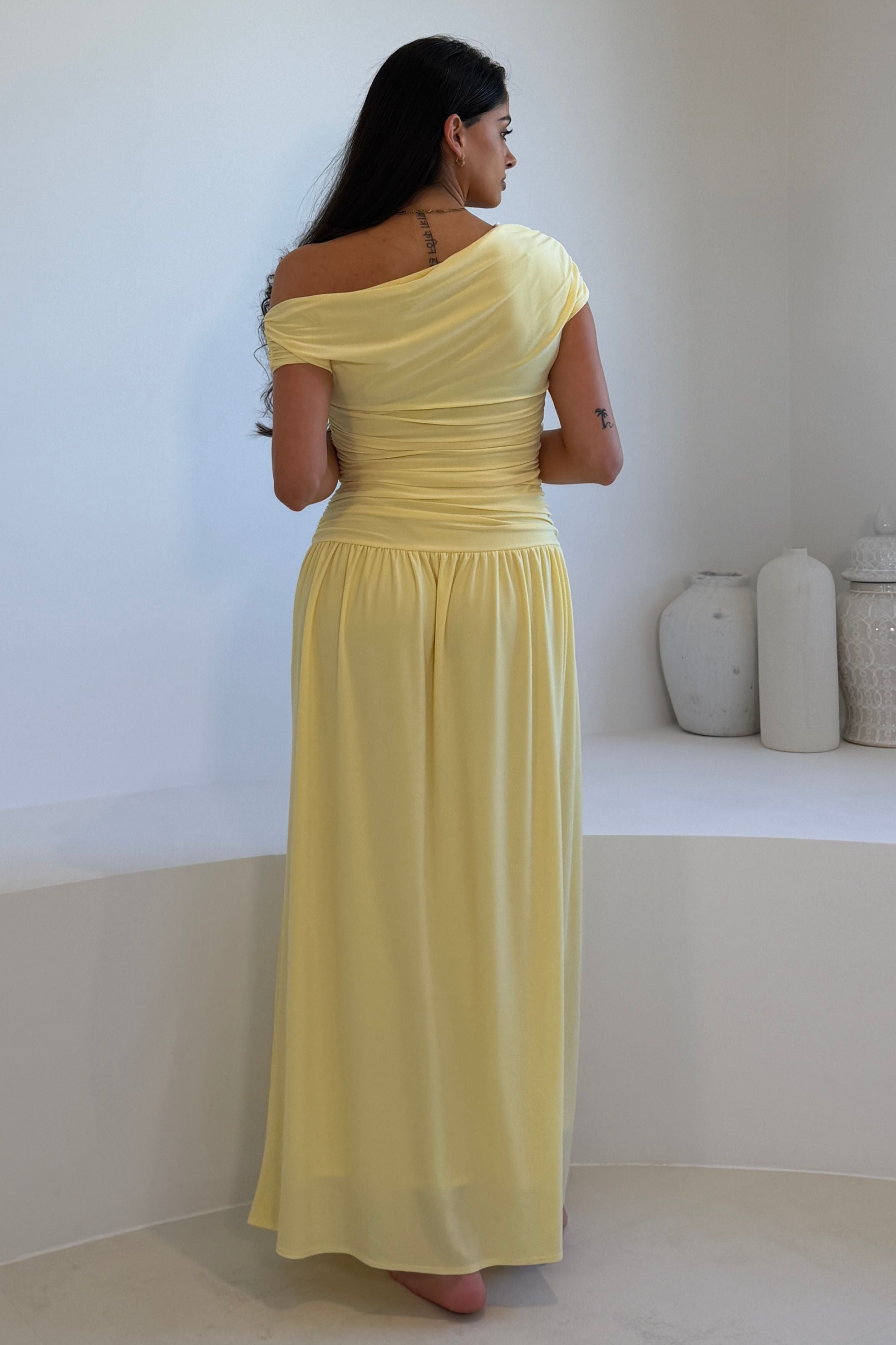 Colette Rushed Off Shoulder Maxi Dress Yellow