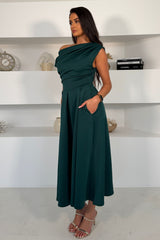 Betty Asymmetric Neckline Skater Midi Emerald