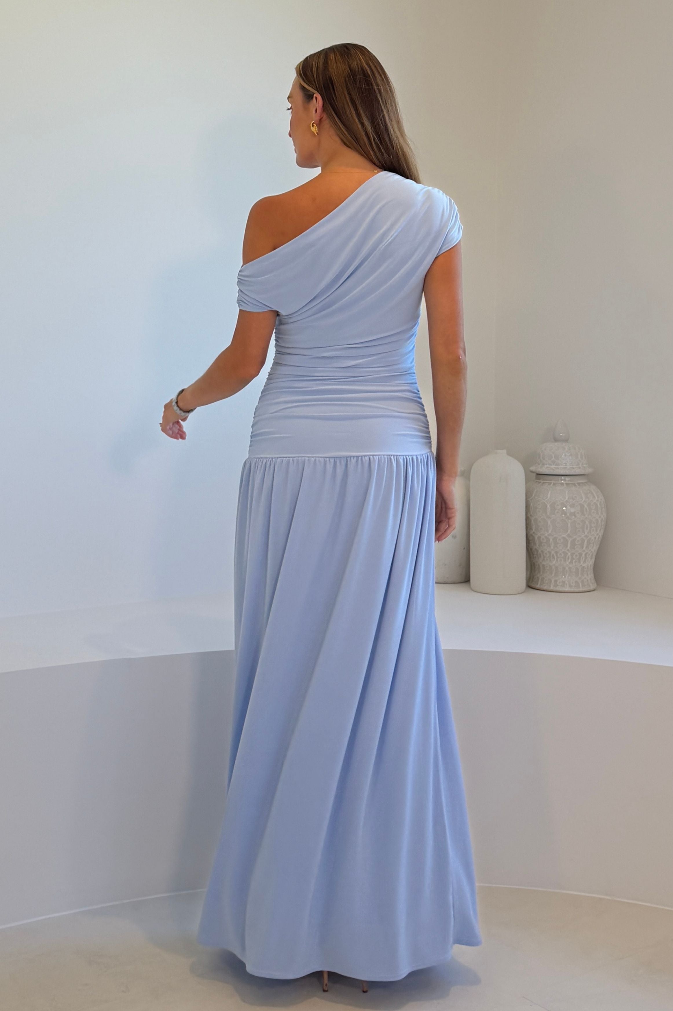 Colette Rushed Off Shoulder Maxi Dress Blue
