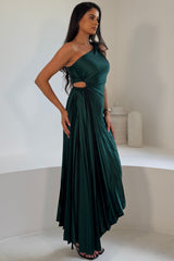 Aoife One Shoulder Pleated Midi Dress Emerald