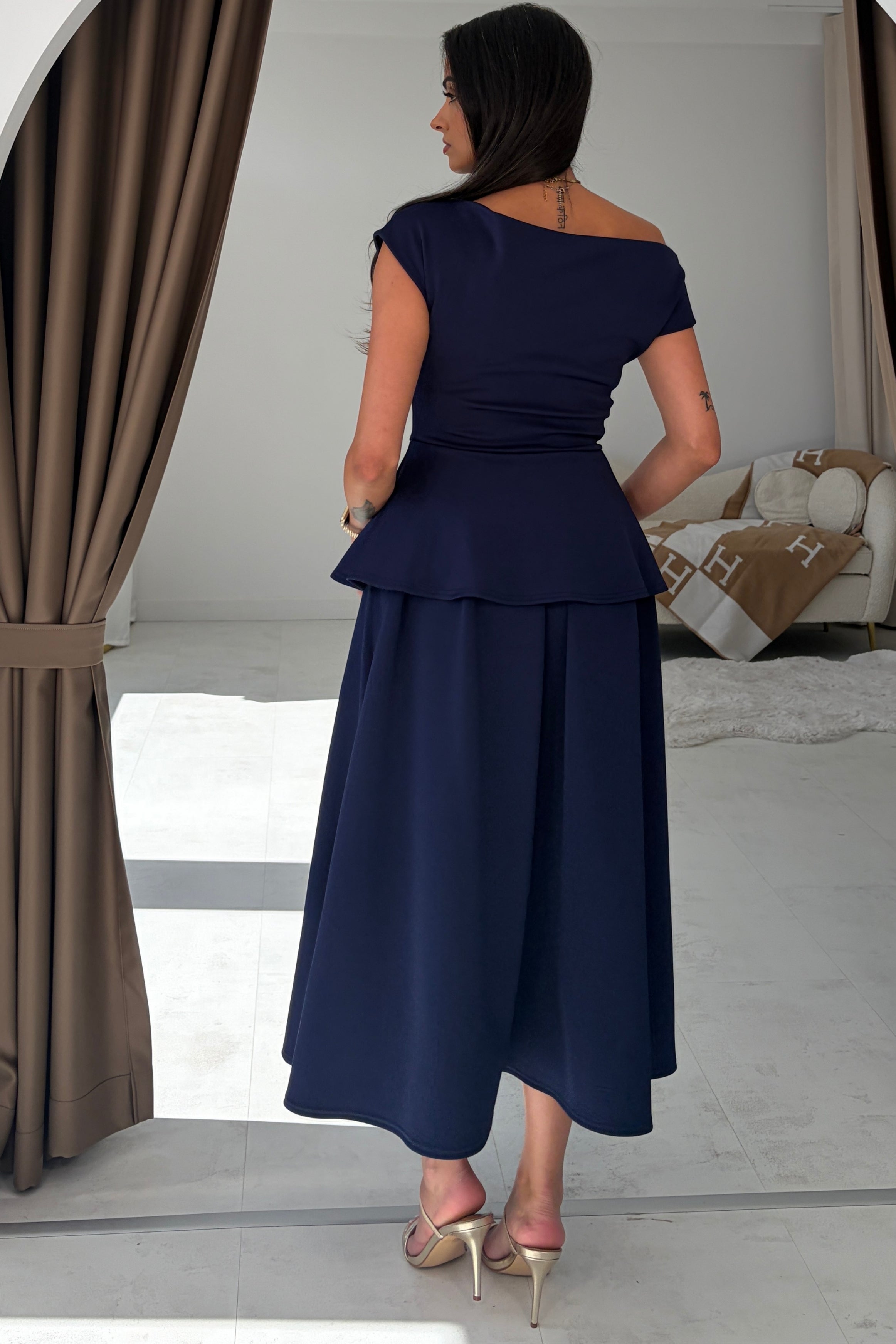 Connie Peplum Midi Dress Navy