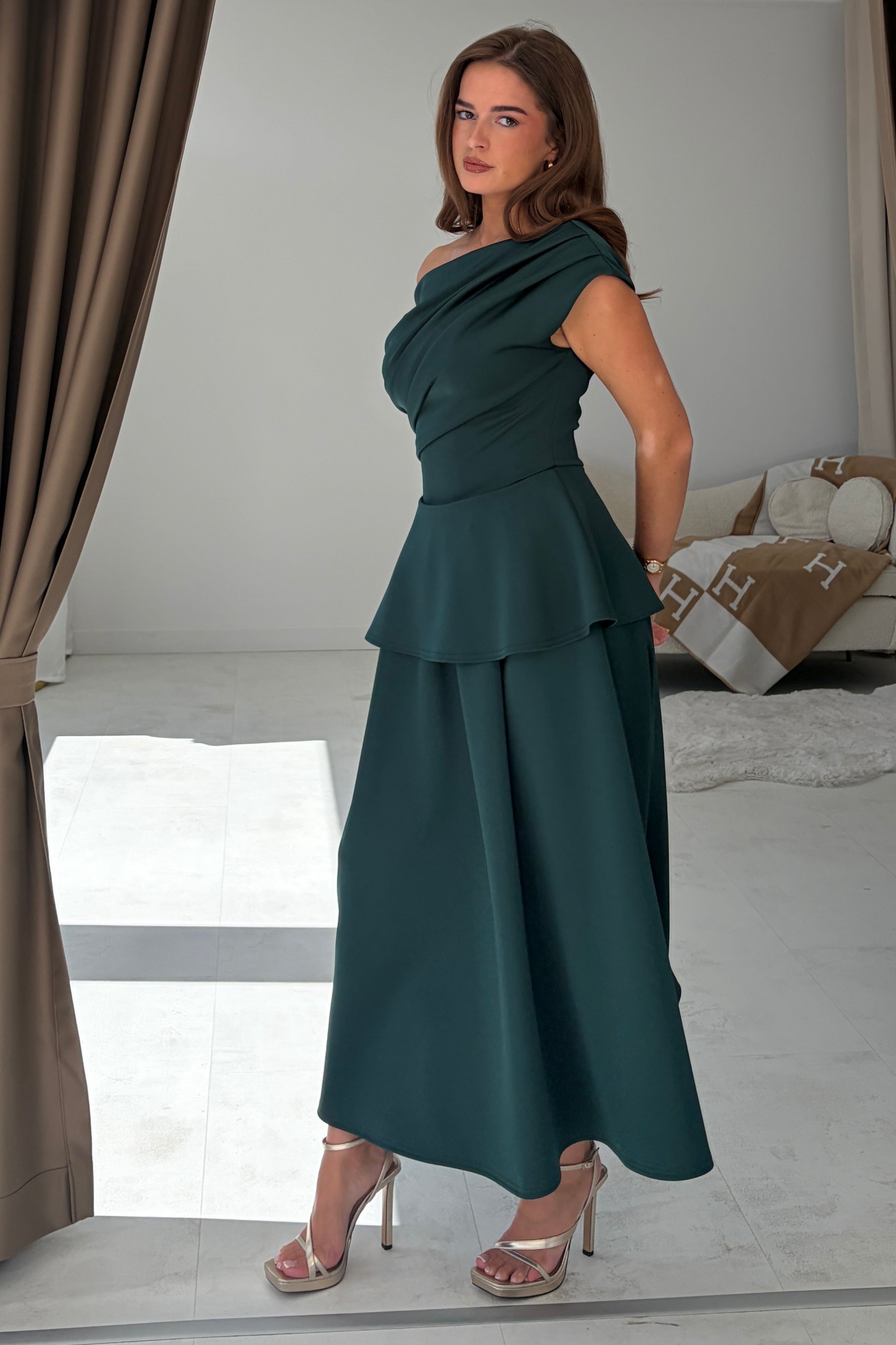 Connie Peplum Midi Dress Green