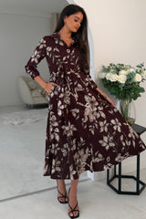 Angela Long Sleeve Maxi Shirt Dress Plum Floral