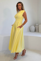 Dollie Asymmetric Neckline Skater Midi Dress Yellow