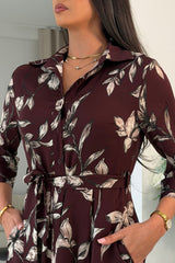 Angela Long Sleeve Maxi Shirt Dress Plum Floral