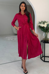 Angela Long Sleeve Maxi Shirt Dress Wine Animal