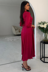 Angela Long Sleeve Maxi Shirt Dress Wine Animal