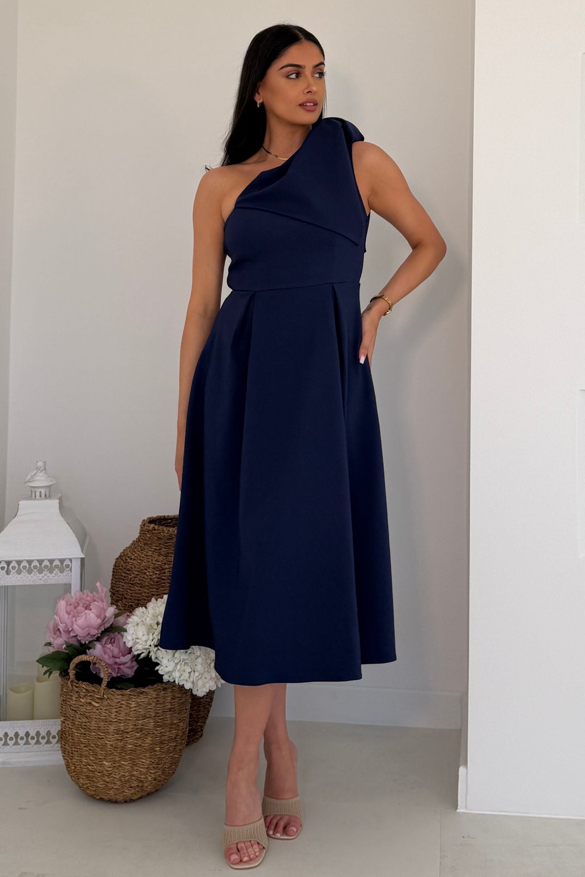 Keeley Bow Shoulder Maxi Dress Navy
