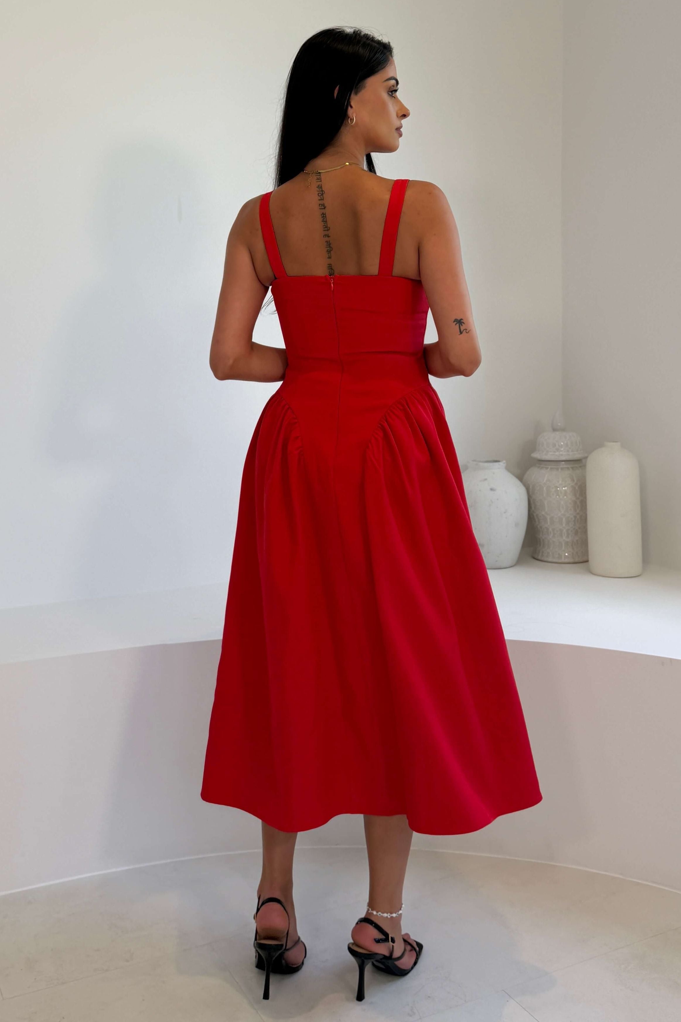 Autumn Strappy Maxi Dress Red