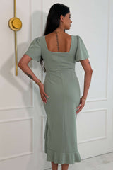 Darcie Flaired Sleeve Frill Midi Dress Sage