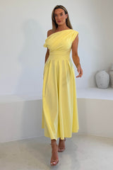Dollie Asymmetric Neckline Skater Midi Dress Yellow