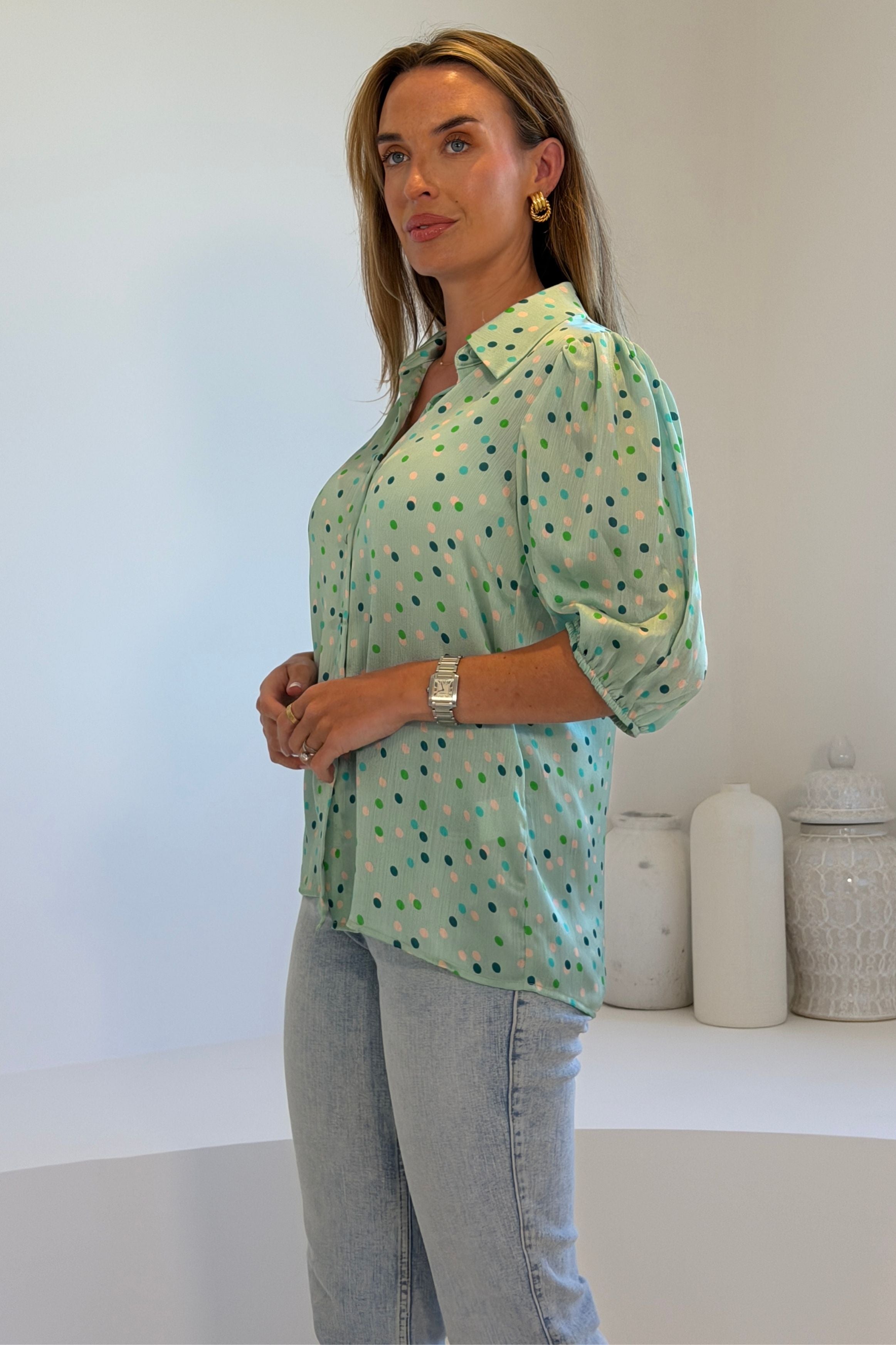 Jax Polka Print Shirt Mint