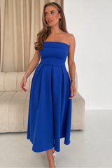 Danni Strapless Bandeau Midi Dress Cobalt