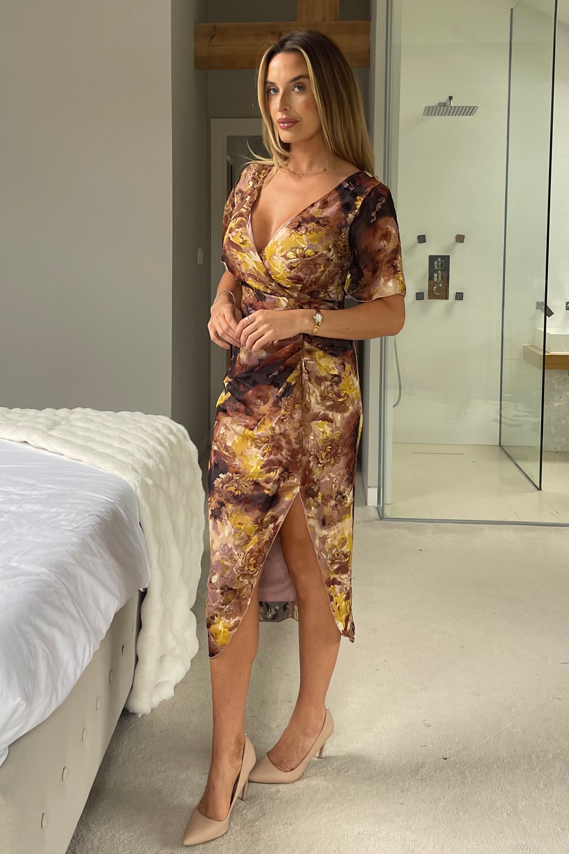 Isla Multi Yellow Floral Midi Dress