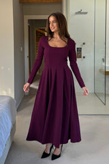 Evie Square Neck Long Sleeve Midi Dress Plum