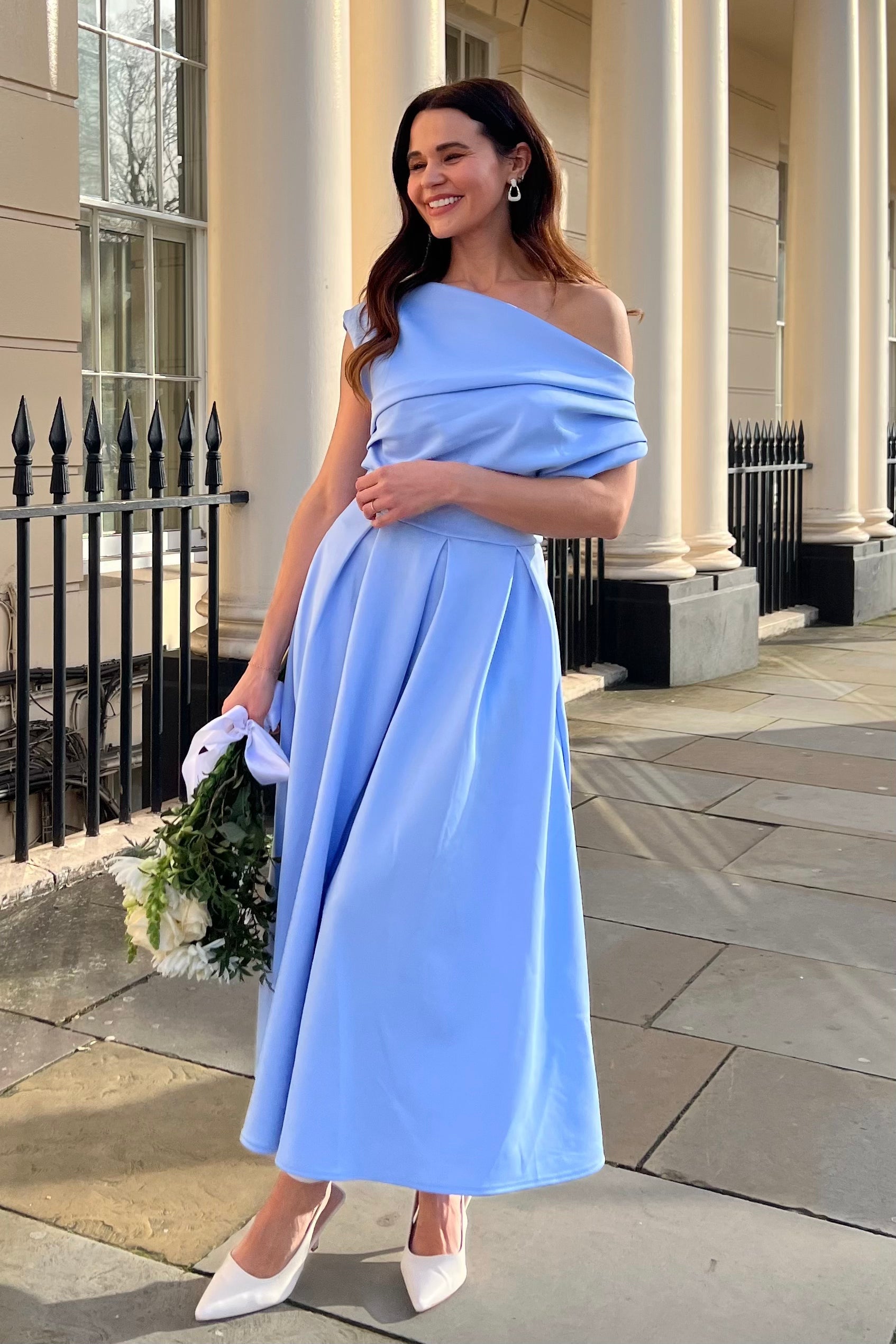 Betty Asymmetric Neckline Skater Midi Blue