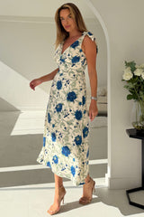 Beverly Floral Tie Shoulder Midi White