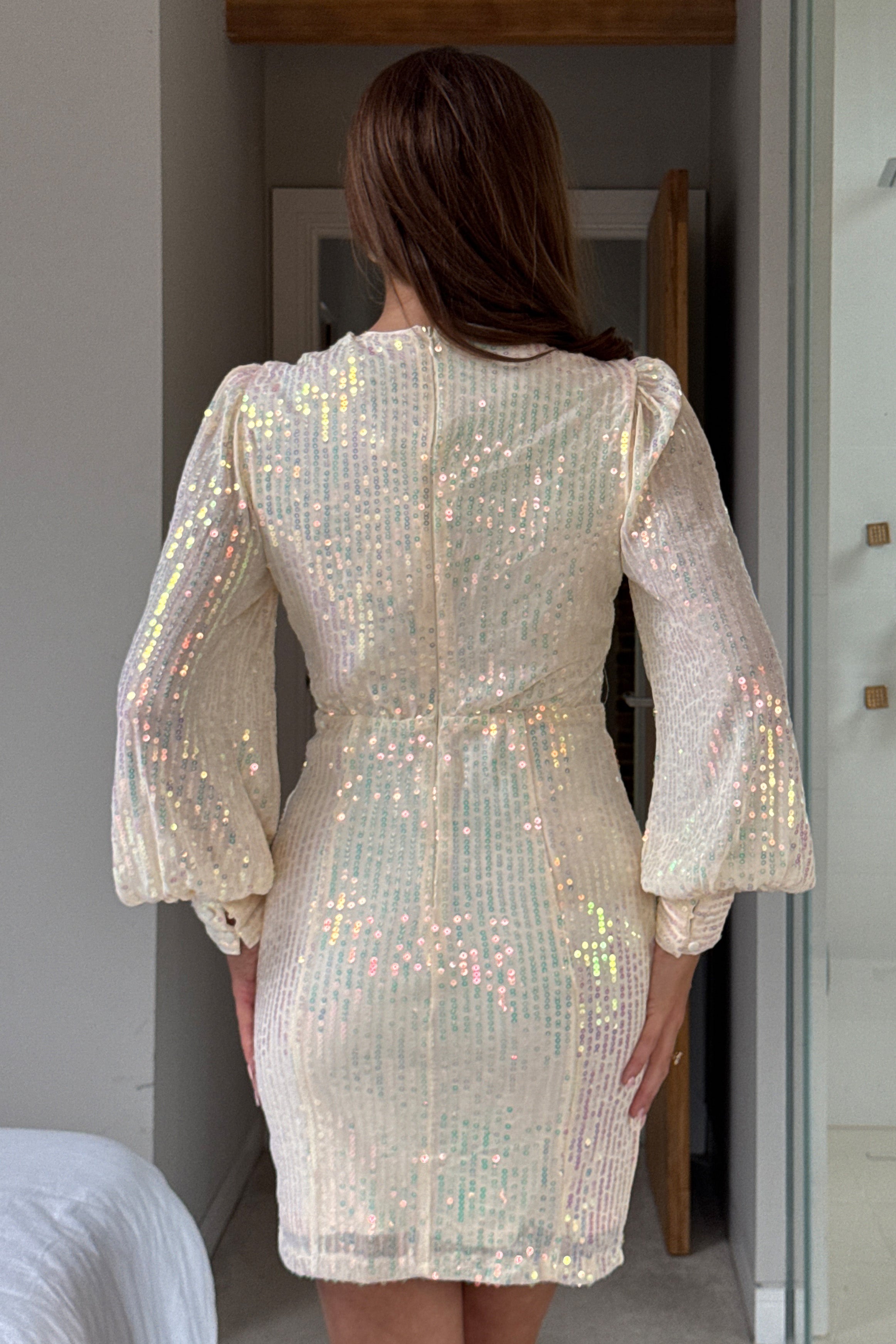 Ariel Gold Sequin Ruched Detail Mini Dress