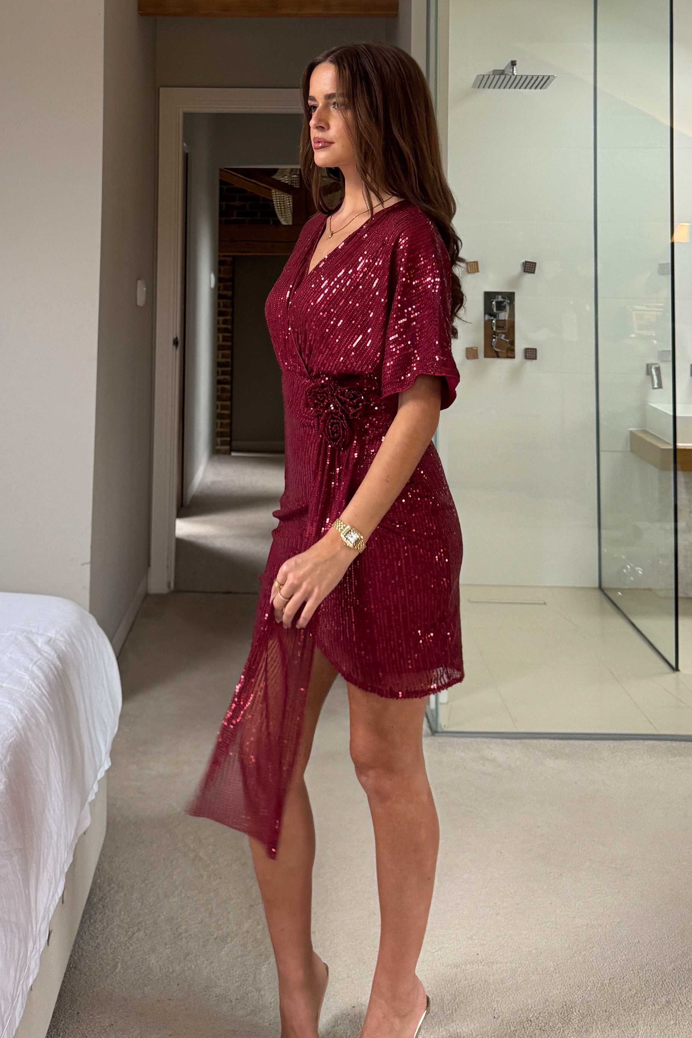 Deena Berry Corsage Sequin Mini Dress