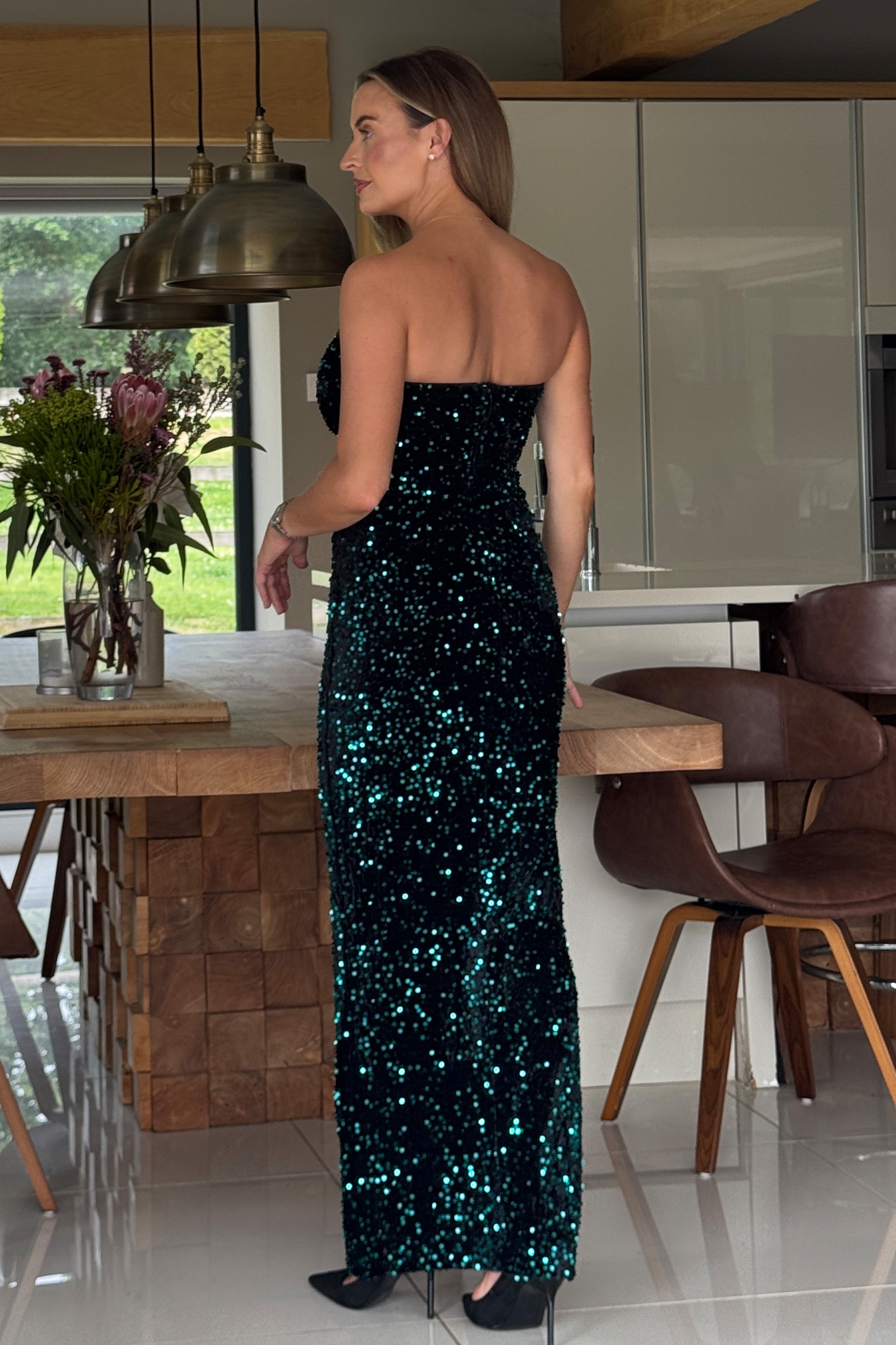 Ava Iridescent Velvet Sequin Occasion Maxi Dress