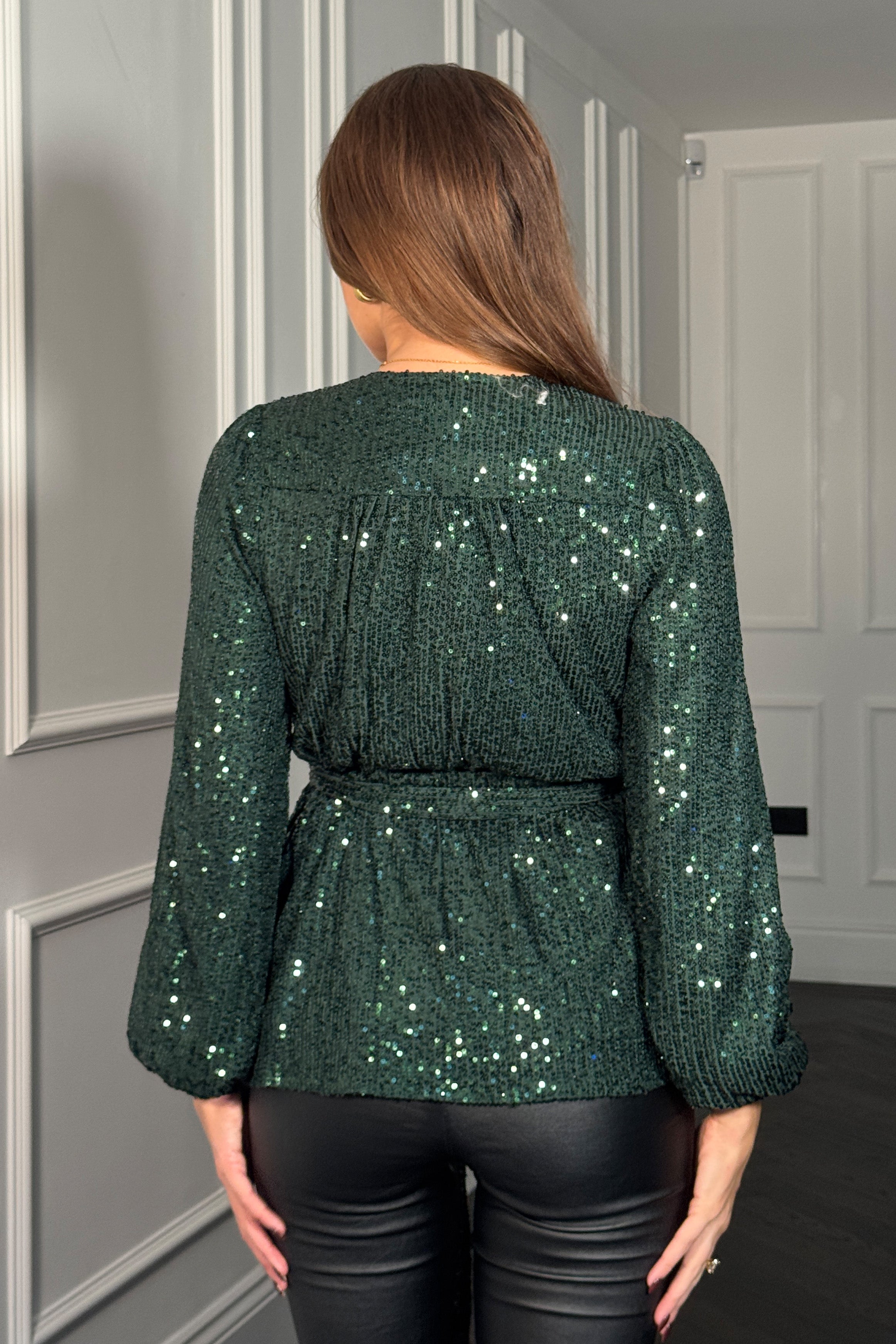 Gabriella Jade Green Sequin Long Sleeve Top