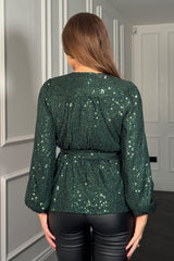 Gabriella Jade Green Sequin Long Sleeve Top