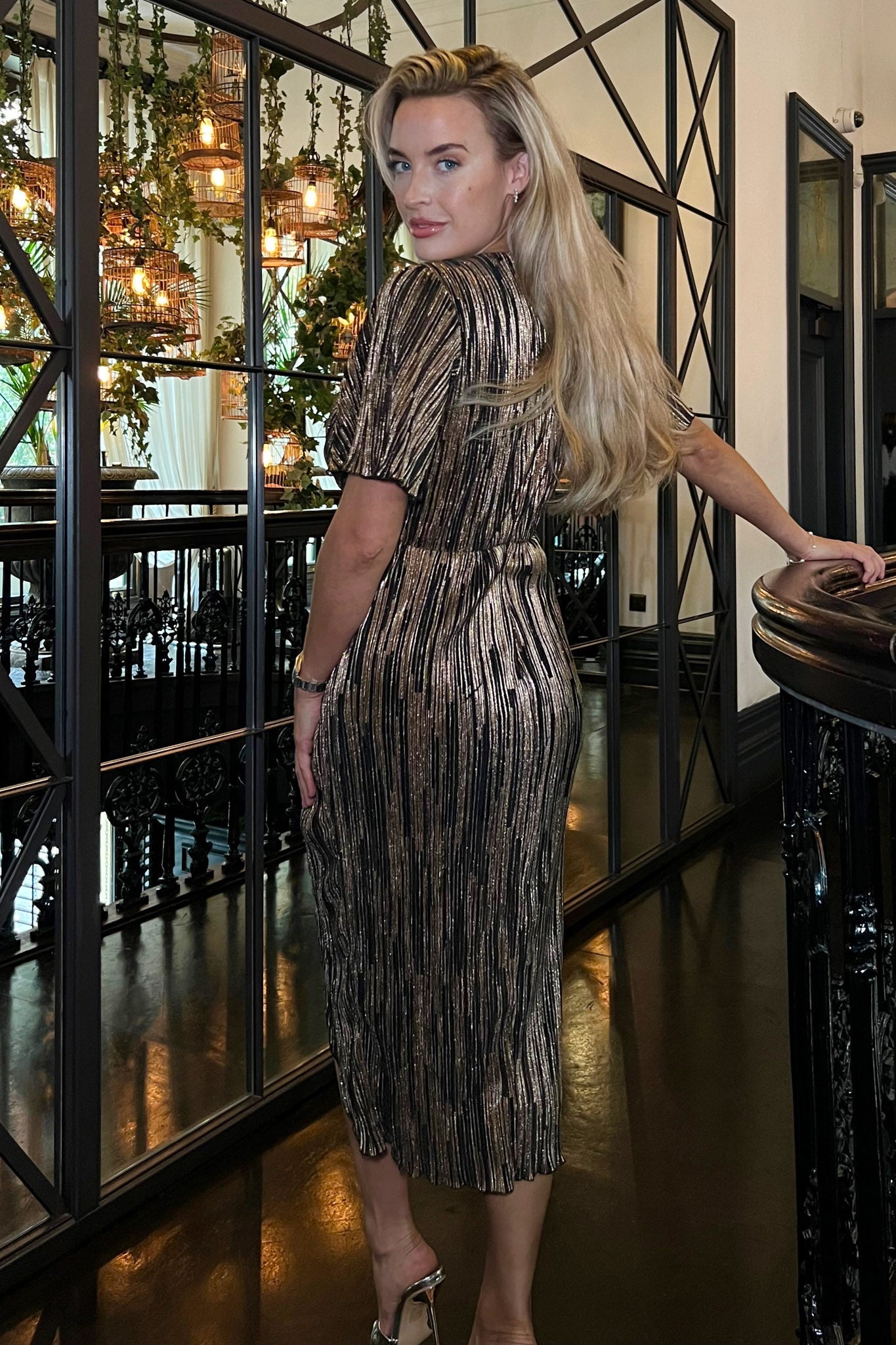 Isla Black & Gold Metallic Midi Dress