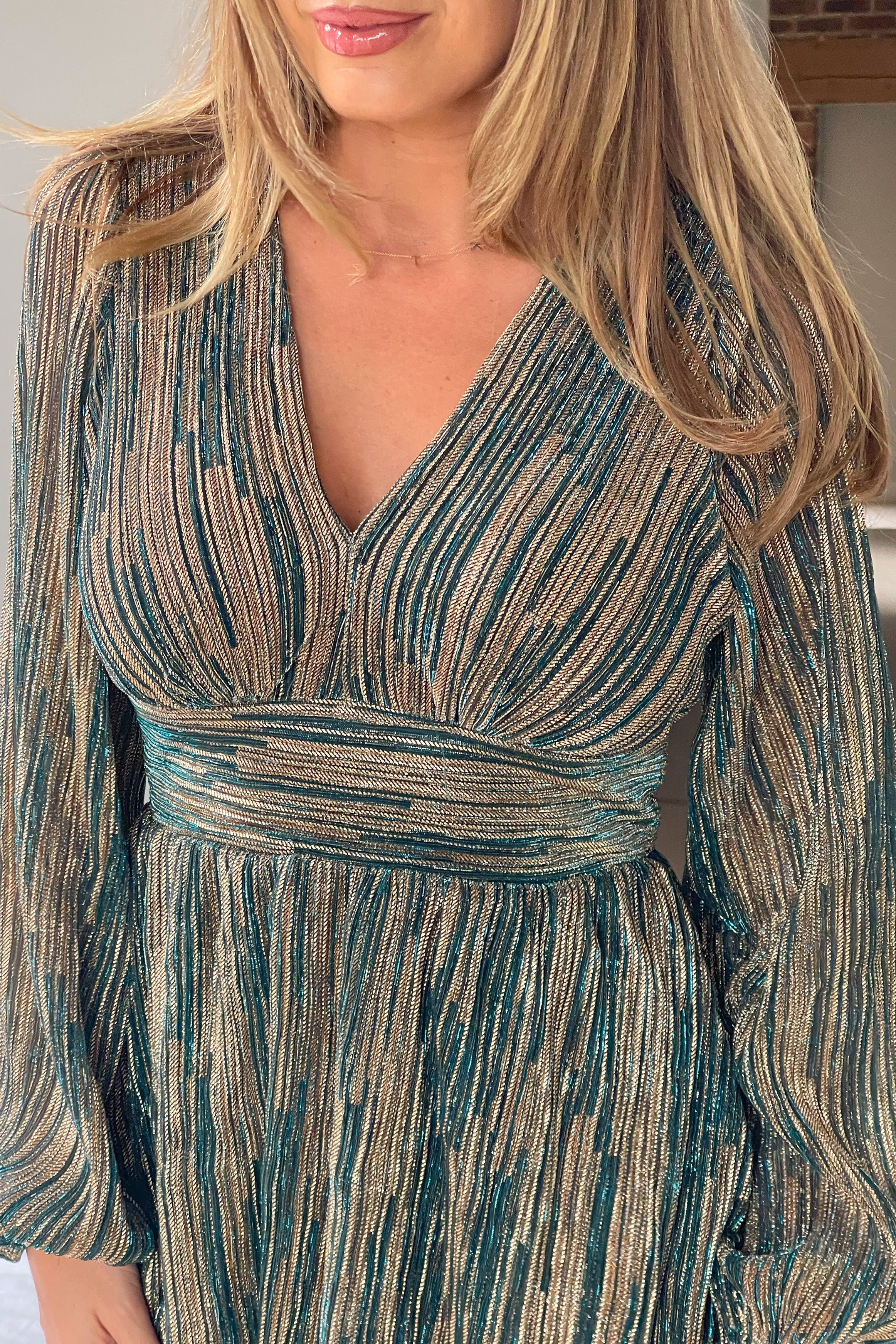 Ivy Blue & Gold Metallic Skater Dress